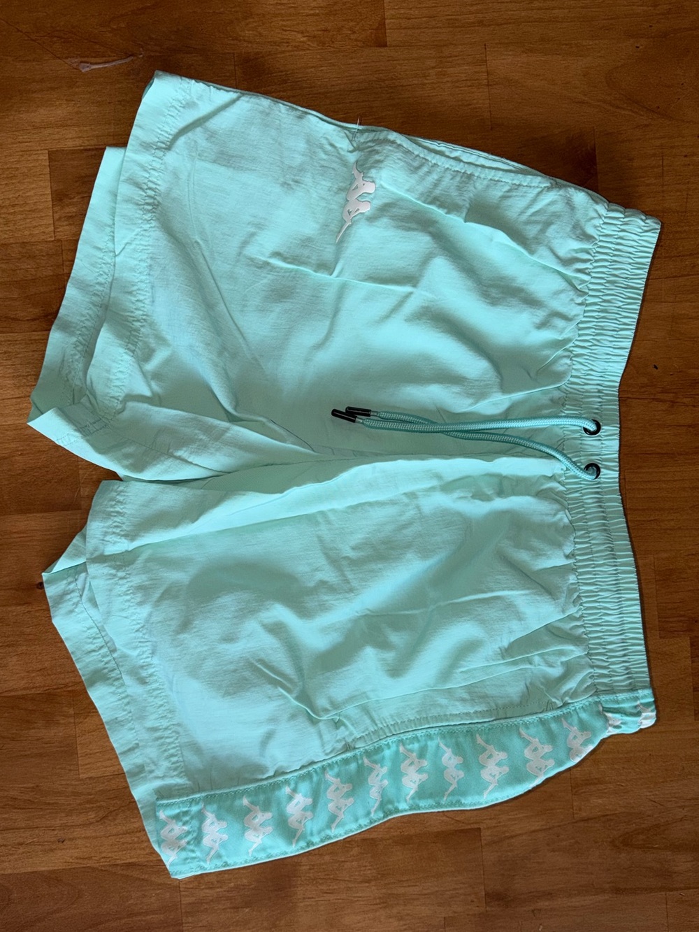 Unisex Kids Large Kappa Light Aqua Swim Trunks with White Logos